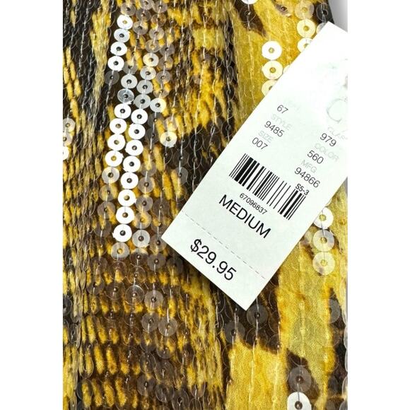 158. NY&C | New York & Company Nwt animal print mustard yellow sequins tank SZ:M - Picture 6 of 6